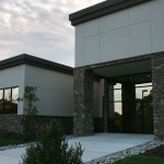 Our main entrance at dusk.